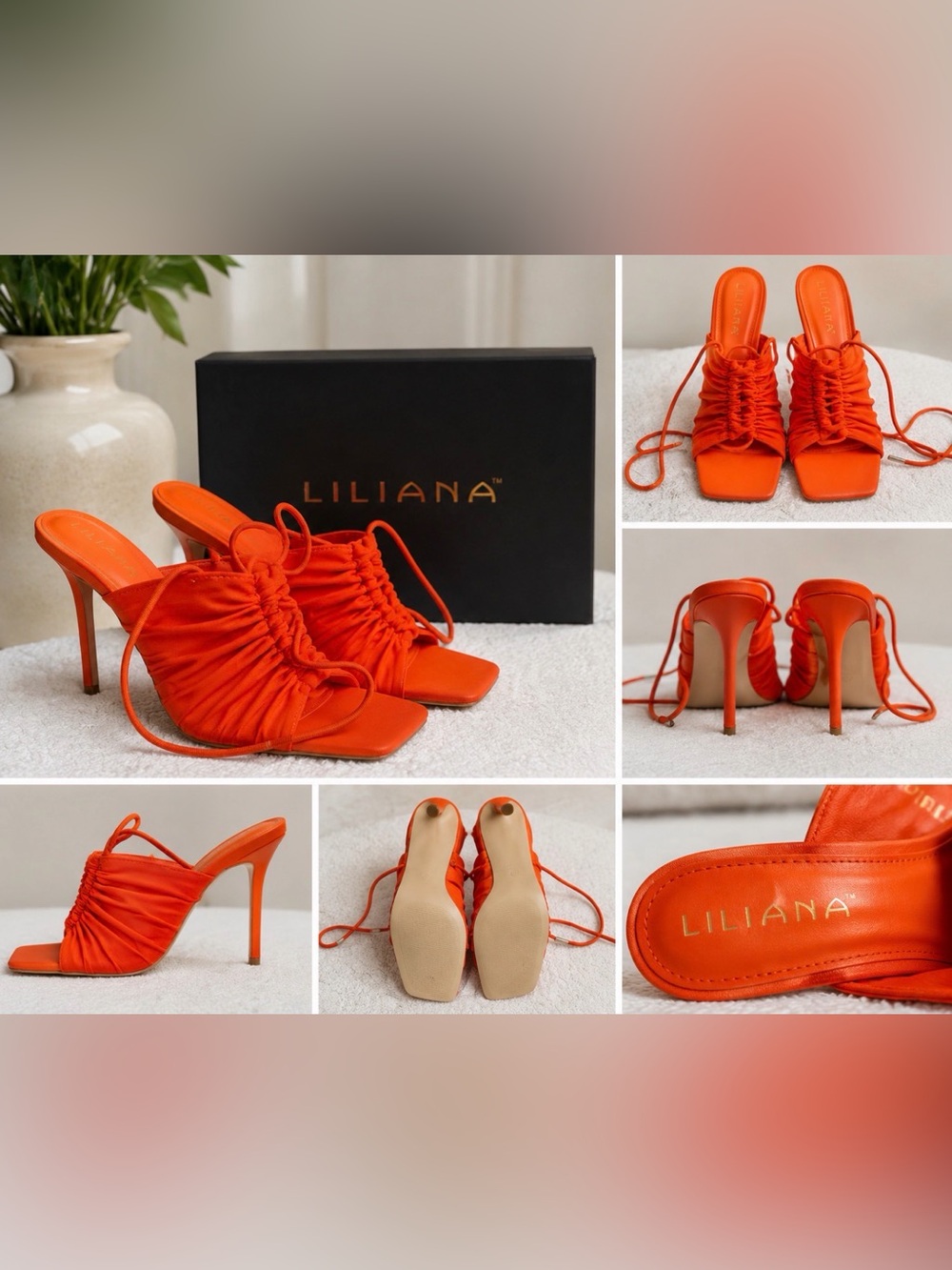 Liliana Orange Ruched Lace-Up Stiletto Mules